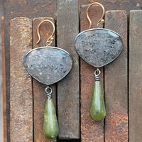 Black Sunstone and Jade Earrings